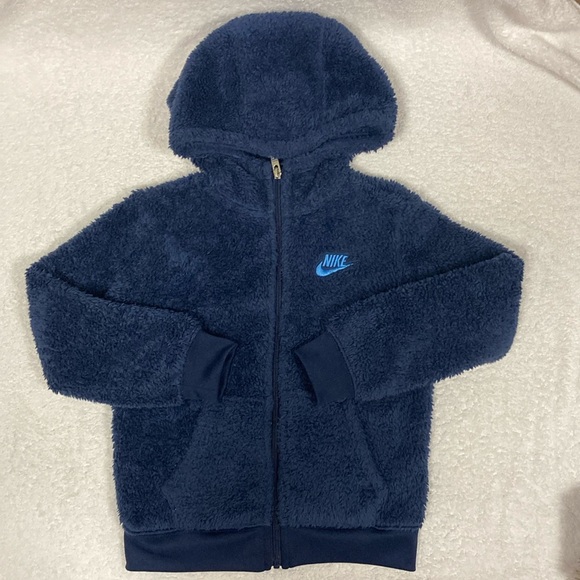 Nike navy blue sherpa hooded zip unisex medium 5/6 - Picture 1 of 7